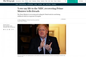 英媒约翰逊出ICU后病况正在康复能够坐起来看书了